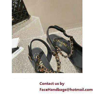 Chanel Heel 6.5cm Chain Lambskin Grosgrain  &  Metal Pumps Slingbacks G45092 Black 2023